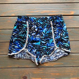 Girls Blue Tropical Boho High Waist Shorts sz L 12
